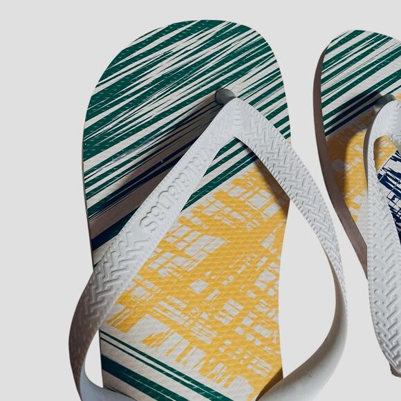 Havaianas Brazil Logo Flip Flops 43/44 Blue Yellow Green Sandals US 11/12 READ - Picture 7 of 10